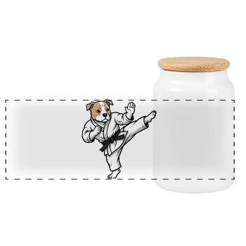 Süßer Pitbull Karate Hund Kampfsport Cartoon - Panorama Keksdose mit Holzdeckel - Weiß - Vorne