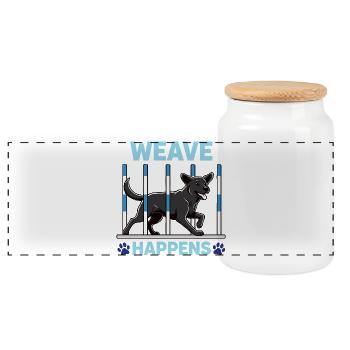 Echter Agility Sport Slalom Hund - Panorama Keksdose mit Holzdeckel - Weiß - Vorne