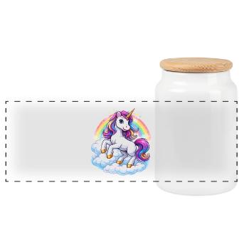 Rainbow Unicorn Over Clouds - Panoramic Cookie Jar with Wooden Lid - white - Front