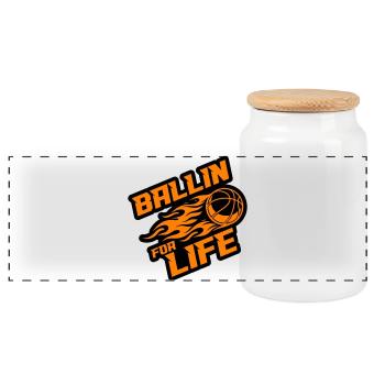 Basketball Ballin Saying - Panoramic Cookie Jar with Wooden Lid - white - Front