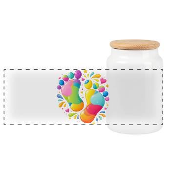 Illustration des empreintes colorées - Boîte à biscuits avec couvercle en bois - blanc - Devant