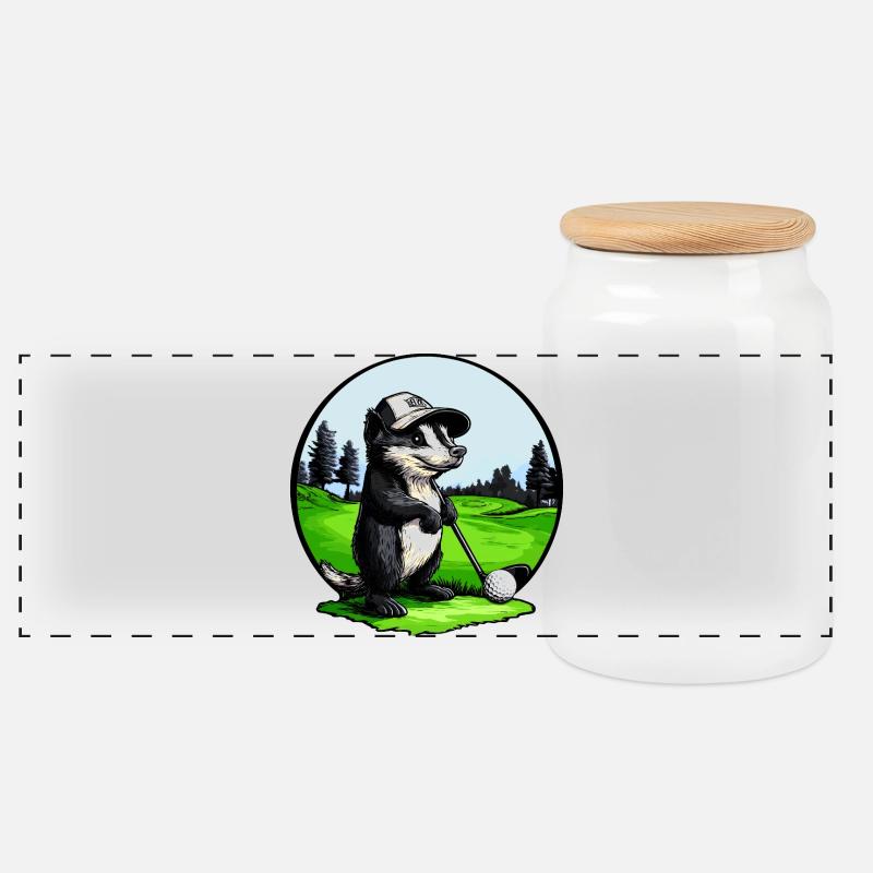 Golf Stinktier - Panorama Keksdose mit Holzdeckel - Weiß