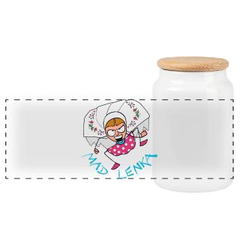 MADLENKA - DS - Panoramic Cookie Jar with Wooden Lid - white - Front