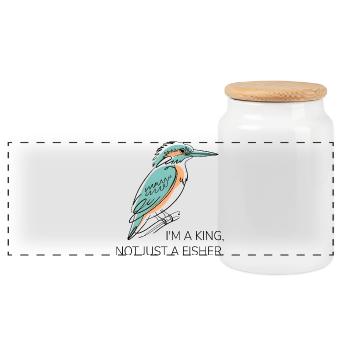 I'm a King – Kingfisher Pun Design - Panoramic Cookie Jar with Wooden Lid - white - Front