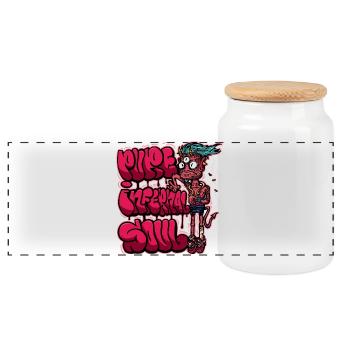 Neon Pink Graffiti Monster - Panoramic Cookie Jar with Wooden Lid - white - Front