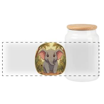 Kleiner Elefant im Dschungel - Panorama Keksdose mit Holzdeckel - Weiß - Vorne