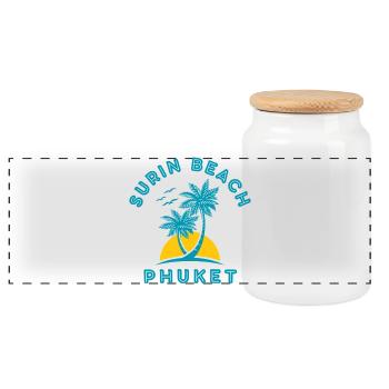 Surin Beach Phuket Palm Sunset - Panoramic Cookie Jar with Wooden Lid - white - Front