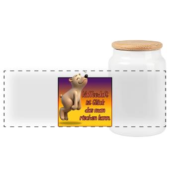 The smell of coffee is happiness - Panoramic Cookie Jar with Wooden Lid - white - Front