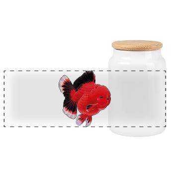 Black Orange Oranda High Quality Goldfish - Panorama Keksdose mit Holzdeckel - Weiß - Vorne