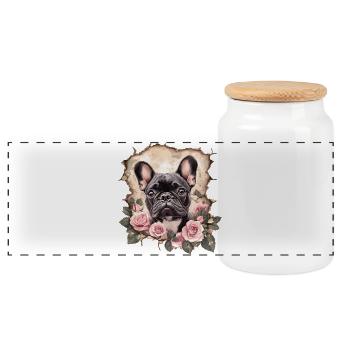 Bouledogue français - Boîte à biscuits avec couvercle en bois - blanc - Devant