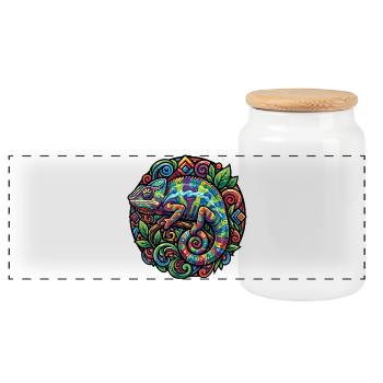 Caméléon coloré Motif de feuilles bien camouflées en cercle - Boîte à biscuits avec couvercle en bois - blanc - Devant
