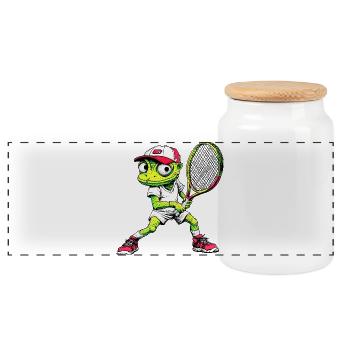 Tennis Chamäleone - Panorama Keksdose mit Holzdeckel - Weiß - Vorne