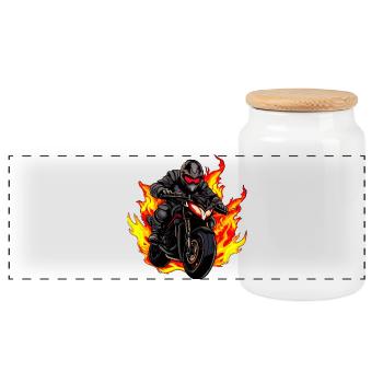 Motard aux flammes - Boîte à biscuits avec couvercle en bois - blanc - Devant