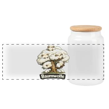 Baumwolle Schafe auf Baum Wortspiel Wortwitz Shirt - Panorama Keksdose mit Holzdeckel - Weiß - Vorne