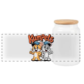 Kumpels Katzenfreundschaft Caps - Panorama Keksdose mit Holzdeckel - Weiß - Vorne