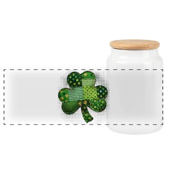 Kleeblatt – Vintage Patchwork St. Patrick’s - Panorama Keksdose mit Holzdeckel - Weiß - Vorne