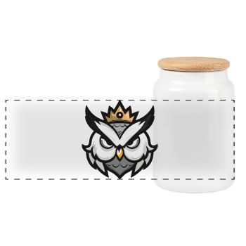Owl Head Crown - Panoramic Cookie Jar with Wooden Lid - white - Front