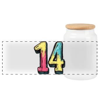 14 Number Colorful - Panoramic Cookie Jar with Wooden Lid - white - Front