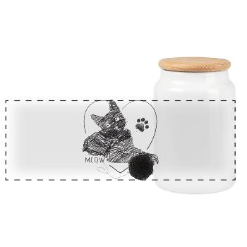 Katze Bild Wollknäuel Herz Geschenk Meow - Panorama Keksdose mit Holzdeckel - Weiß - Vorne