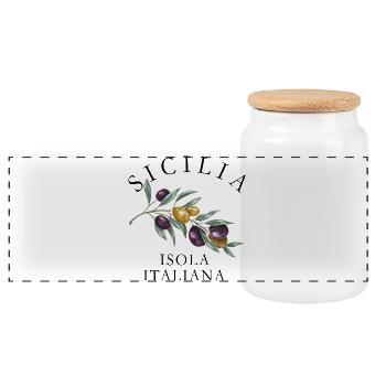 Sicilia Isola Italiana Olive Design Chic - Panoramic Cookie Jar with Wooden Lid - white - Front