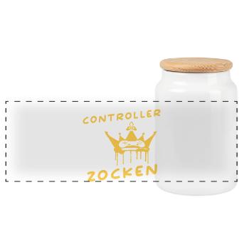 Reichet Mir Den CONTROLLER Der König Will ZOCKEN - Panorama Keksdose mit Holzdeckel - Weiß - Vorne
