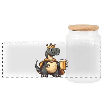 Dinosaur brontosaurus beer king - Panoramic Cookie Jar with Wooden Lid - white - Front