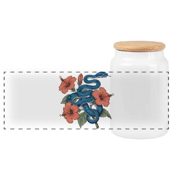Azure Serpent Amid Hibiscus - Panoramic Cookie Jar with Wooden Lid - white - Front