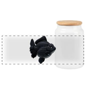 Dark Black Jumbo Oranda HQ Goldfish - Panorama Keksdose mit Holzdeckel - Weiß - Vorne