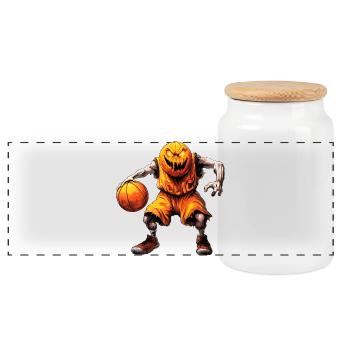 Halloween Basketballer - Panorama Keksdose mit Holzdeckel - Weiß - Vorne