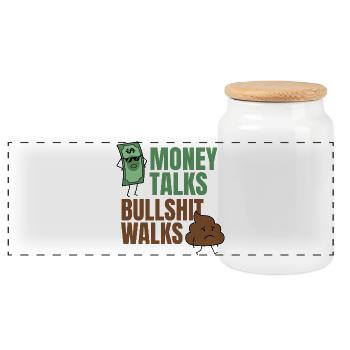 Geld redet Bullshit Walks lustiges Zitat - Panorama Keksdose mit Holzdeckel - Weiß - Vorne
