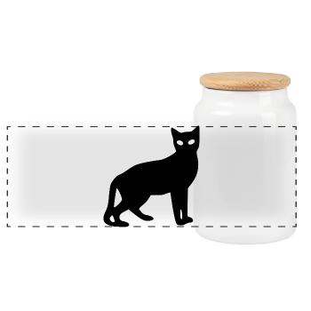 schwarze Katze Silhouette Geschenk Katzenliebhaber - Panorama Keksdose mit Holzdeckel - Weiß - Vorne