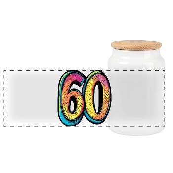 60 Number Colorful - Panoramic Cookie Jar with Wooden Lid - white - Front