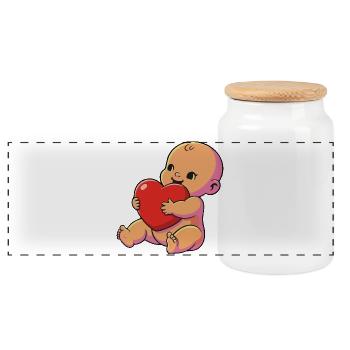 Kleine Baby-Herzumarmung - Panorama Keksdose mit Holzdeckel - Weiß - Vorne