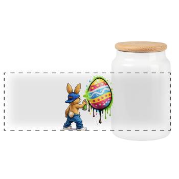 Graffiti bunny with Easter egg - Panoramic Cookie Jar with Wooden Lid - white - Front