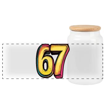 67 Numéro Coloré - Boîte à biscuits avec couvercle en bois - blanc - Devant