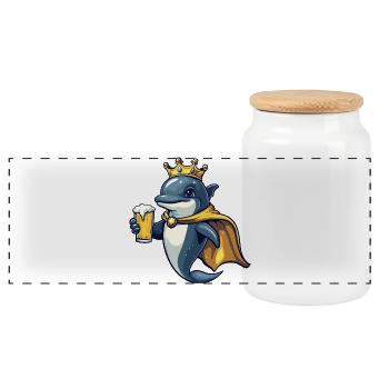 Dolphin Beer King - Panoramic Cookie Jar with Wooden Lid - white - Front