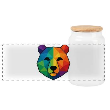 Colorful pop art low poly bear - Panoramic Cookie Jar with Wooden Lid - white - Front