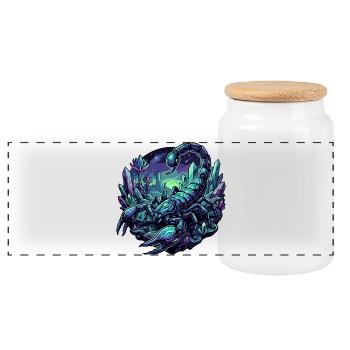 Neon Scorpion on Crystal Planet Fantasy Motif - Panoramic Cookie Jar with Wooden Lid - white - Front