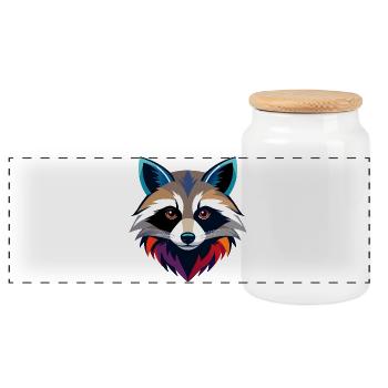 Raccoon Portrait Head Raccoon Art Motif - Panoramic Cookie Jar with Wooden Lid - white - Front