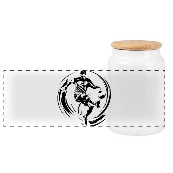 Footballer Soccer Player Man Silhouette - Panoramic Cookie Jar with Wooden Lid - white - Front