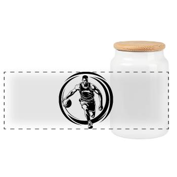 Basketball Player Basketball Player Man Silhouette - Panoramic Cookie Jar with Wooden Lid - white - Front