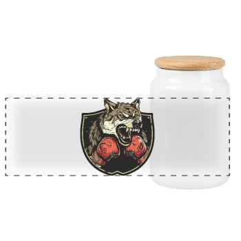 Wolf Boxer MMA - Panorama Keksdose mit Holzdeckel - Weiß - Vorne