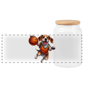 Beagle Dog Basketball Player Dog Lover - Panoramic Cookie Jar with Wooden Lid - white - Front