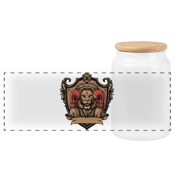 Löwe Boxer MMA - Panorama Keksdose mit Holzdeckel - Weiß - Vorne