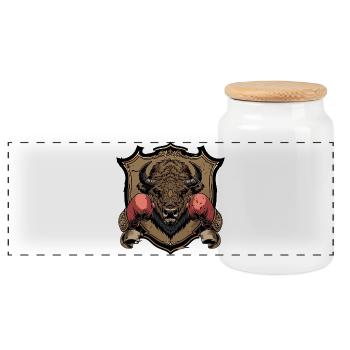 Bison Boxer MMA - Panorama Keksdose mit Holzdeckel - Weiß - Vorne