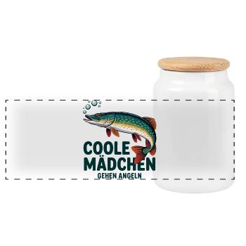 Cool Girl Fishing - Boîte à biscuits avec couvercle en bois - blanc - Devant