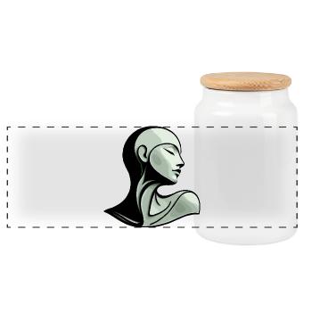 Green Line Portrait in Shadow - Panoramic Cookie Jar with Wooden Lid - white - Front