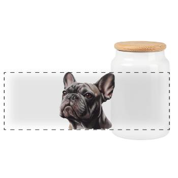 French Bulldog Portrait Realistic - Panoramic Cookie Jar with Wooden Lid - white - Front