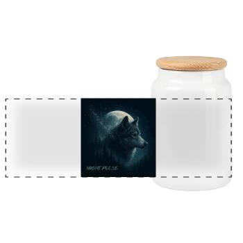 Wilk w Księżycowym Półmroku - Panoramic Cookie Jar with Wooden Lid - white - Front