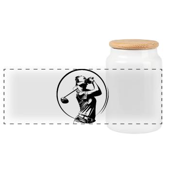 Golfer Frau Silhouette - Panorama Keksdose mit Holzdeckel - Weiß - Vorne